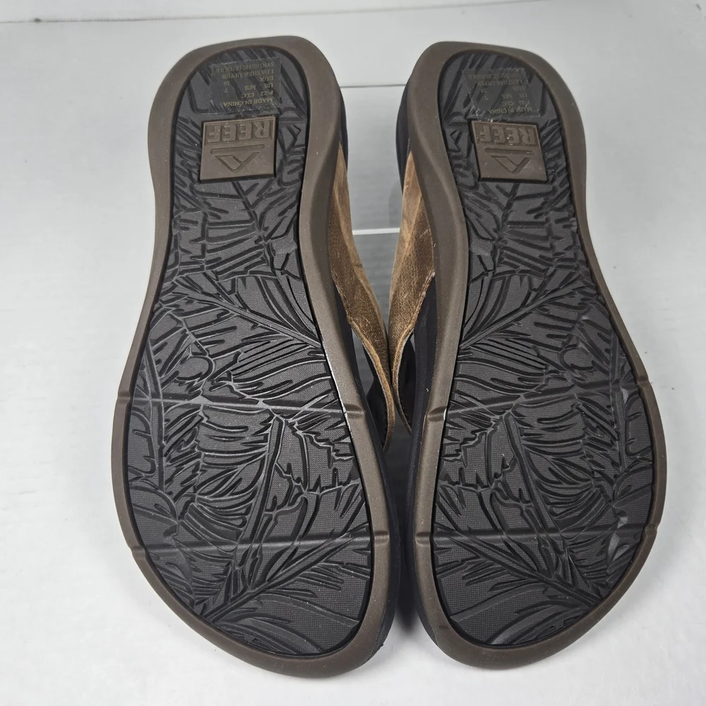 Men's Reef Pacific Le Java Brown Leather Comfort Flip-Flop Sandals EU 39 US 7